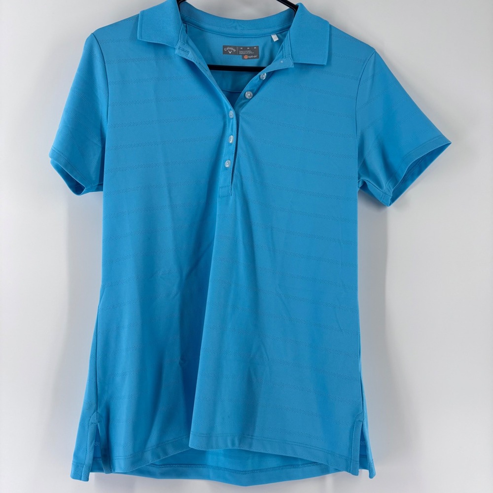 Callaway Polo Shirt‎ Womens Medium Blue Opti-Dri Textured Stripe Golf Top